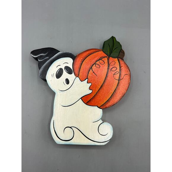 Wooden Ghost Witch with Pumpkin Chunky Shelf Sitter - Picture 4 of 6